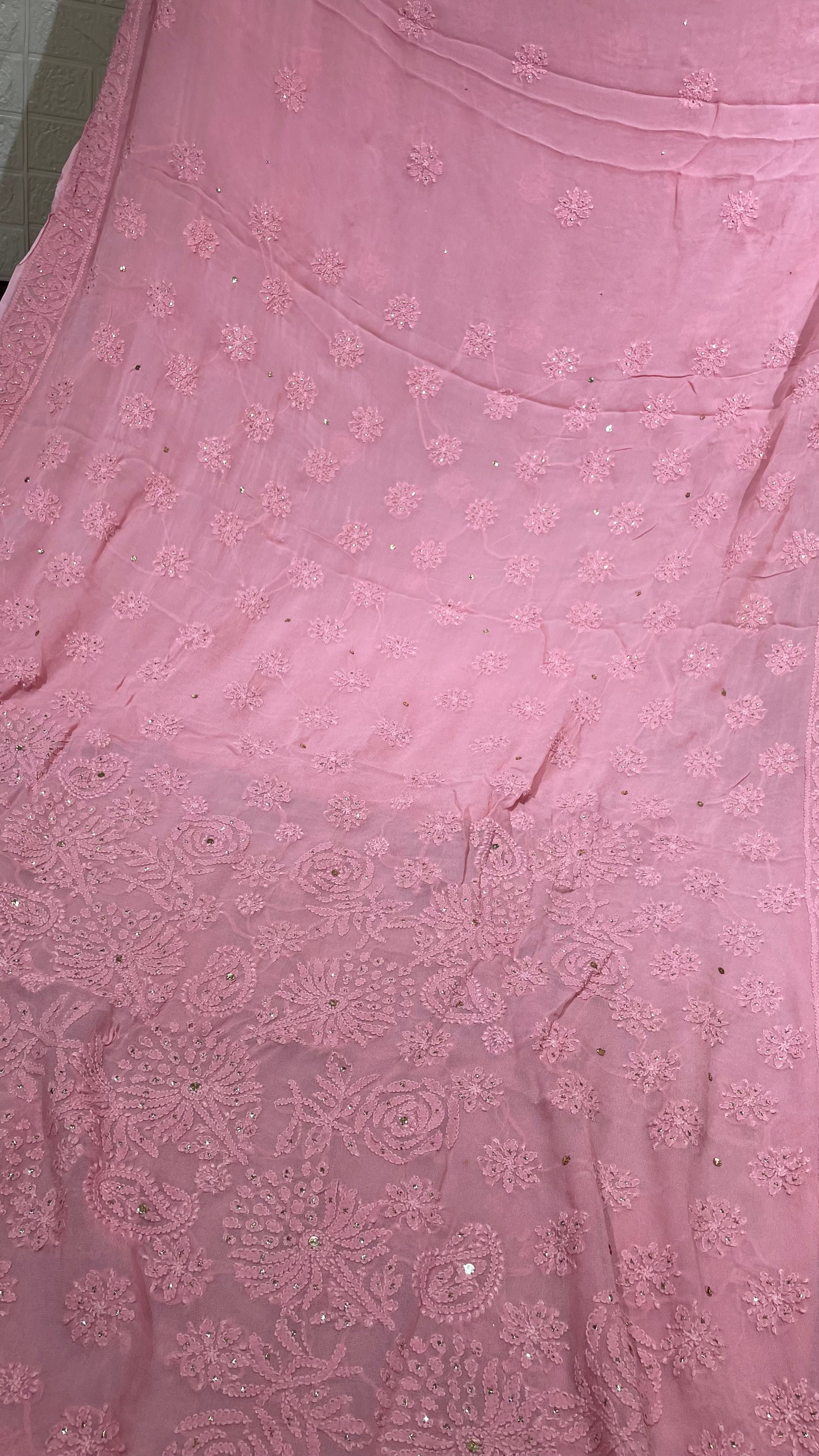 Light Pink Mukaish Saree