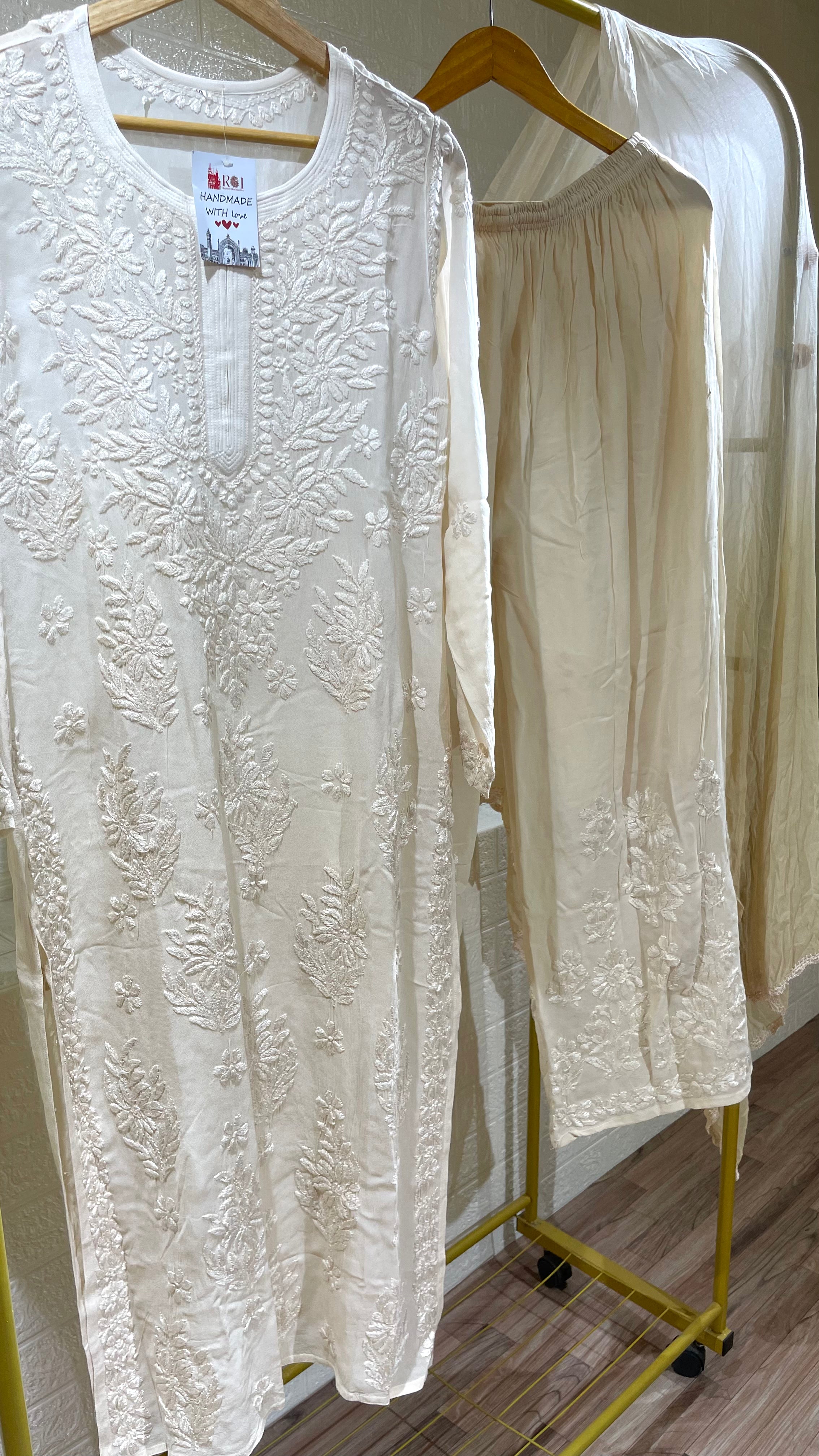 Pearl Cream fully 3D Embroidered suit set