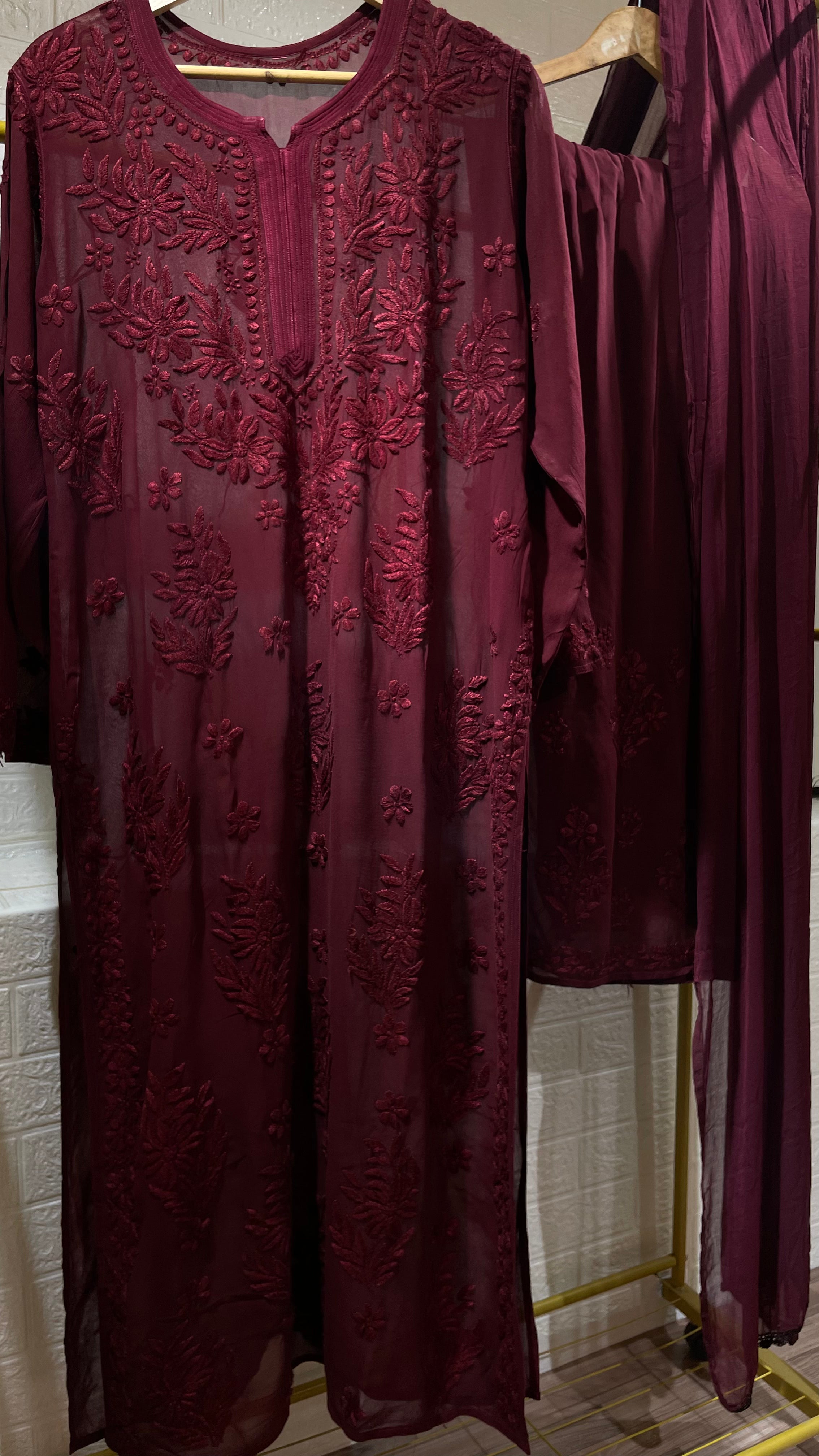 Midnight Wine fully 3D Embroidered suit set