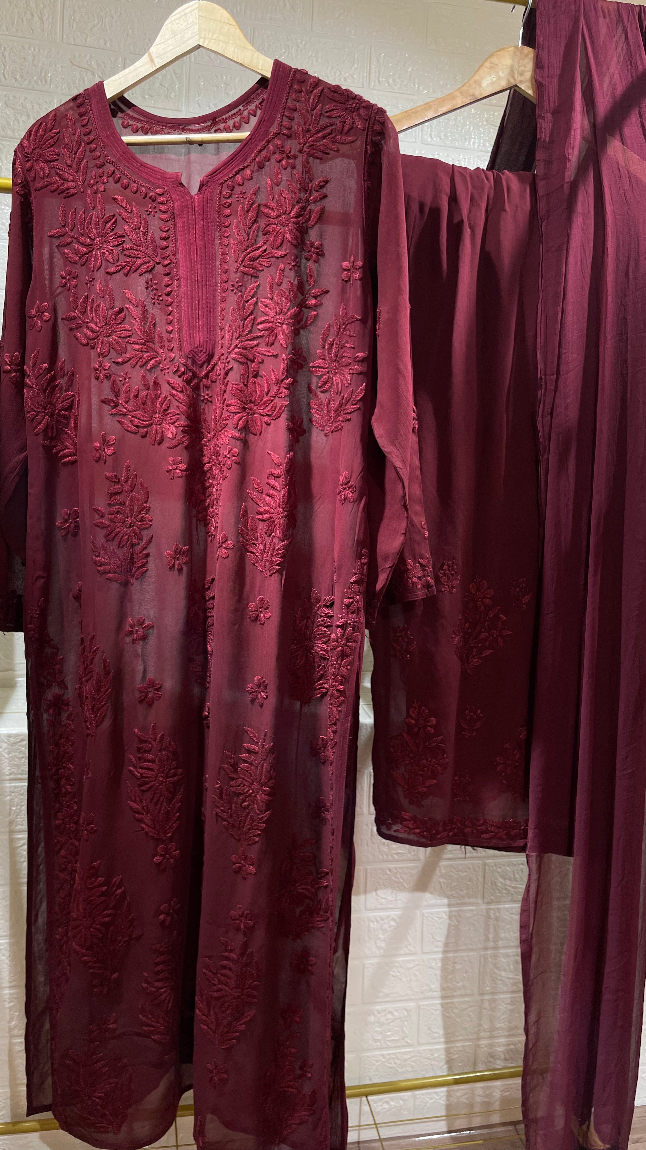 Midnight Wine fully 3D Embroidered suit set