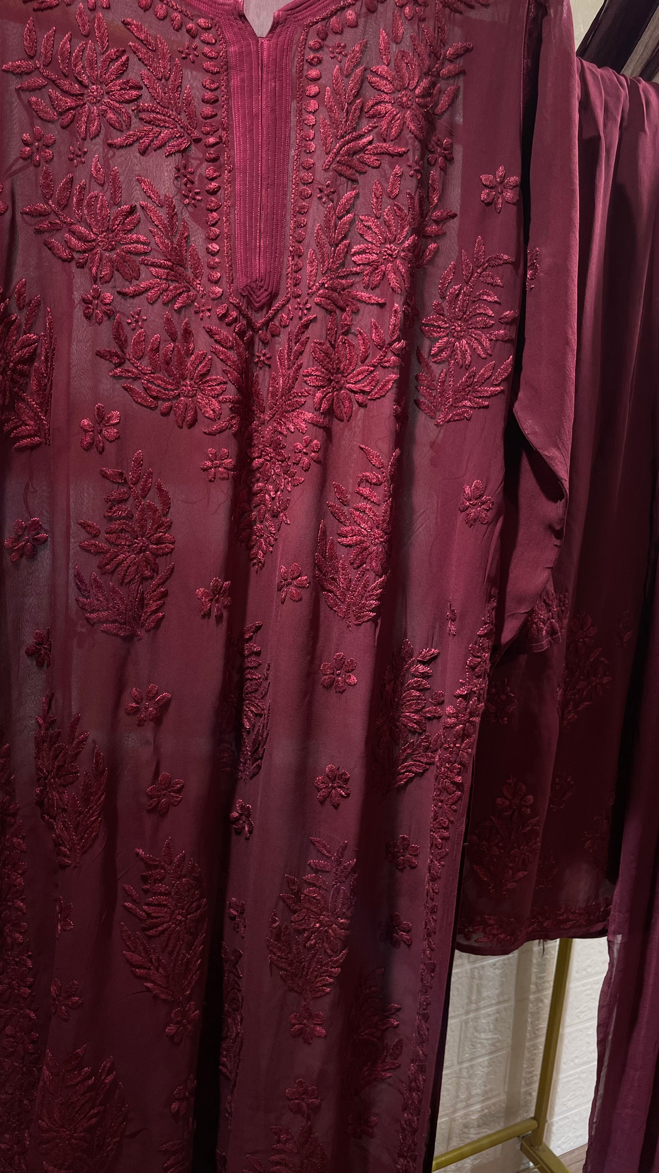 Midnight Wine fully 3D Embroidered suit set