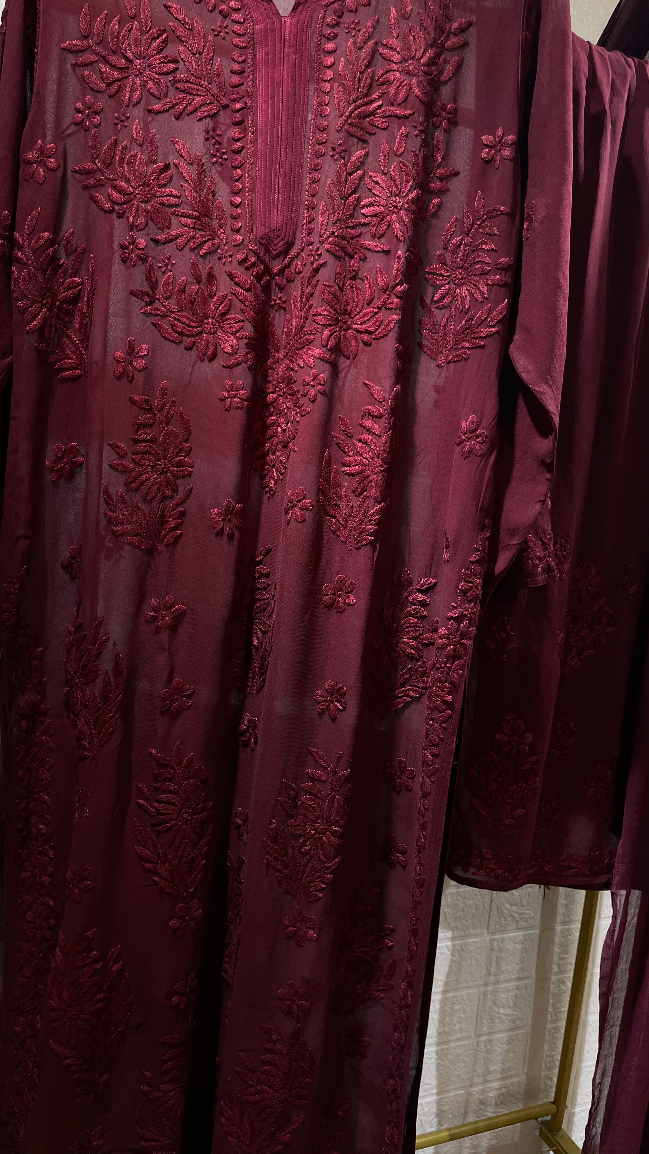 Midnight Wine fully 3D Embroidered suit set