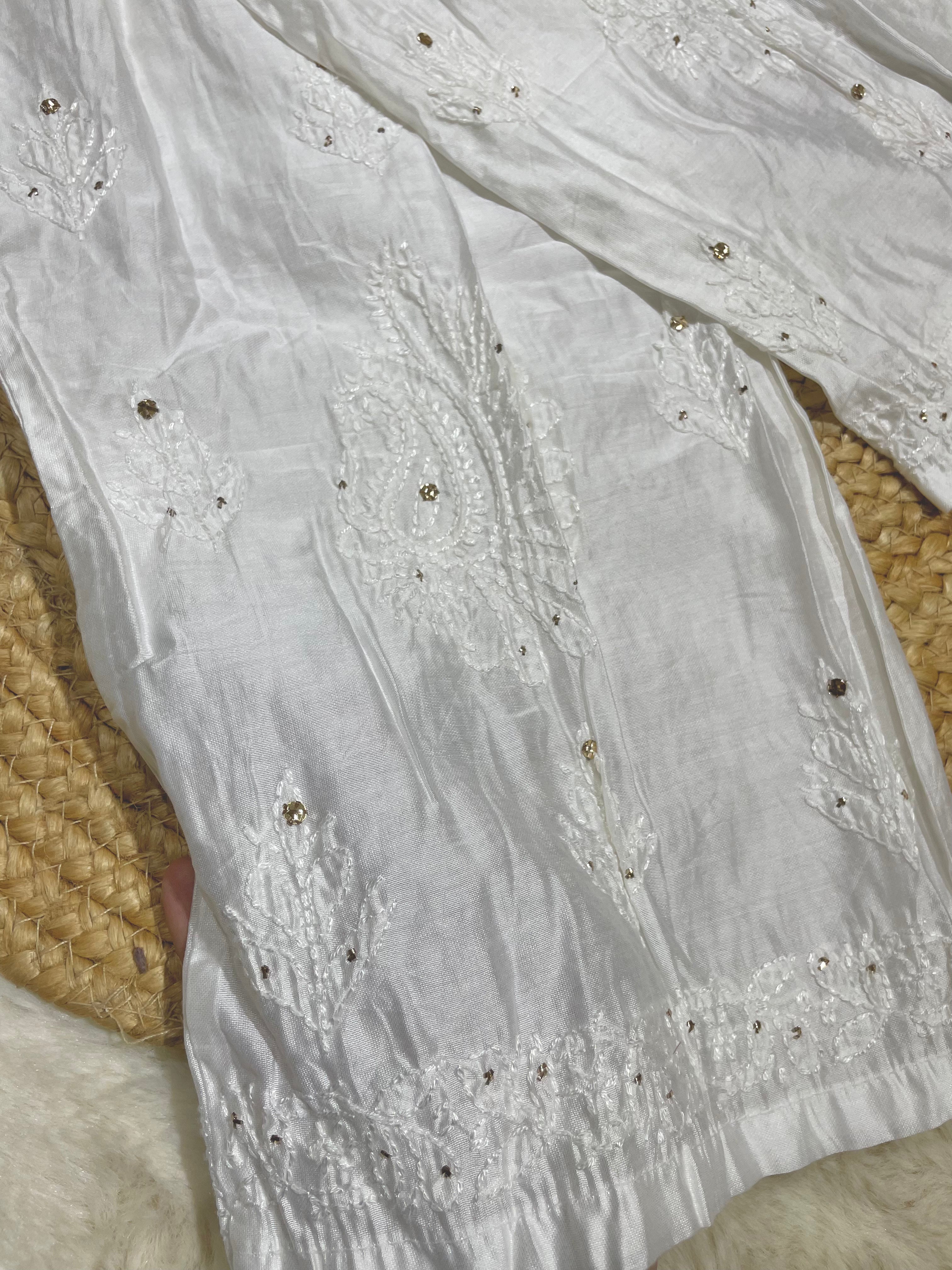 Mukaish Chanderi bakhiya work palazzo