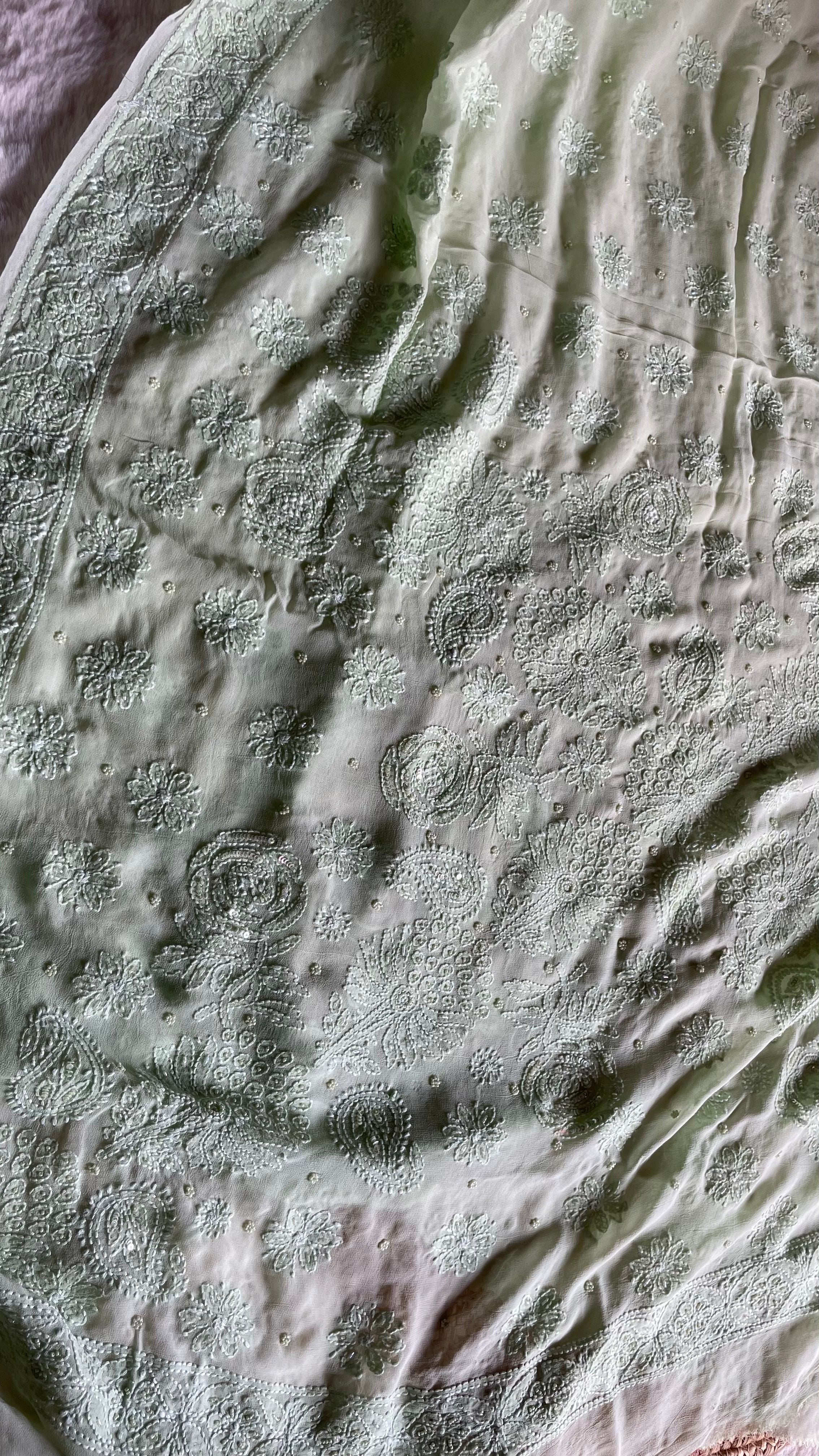 Fiza Celeste Green Saree