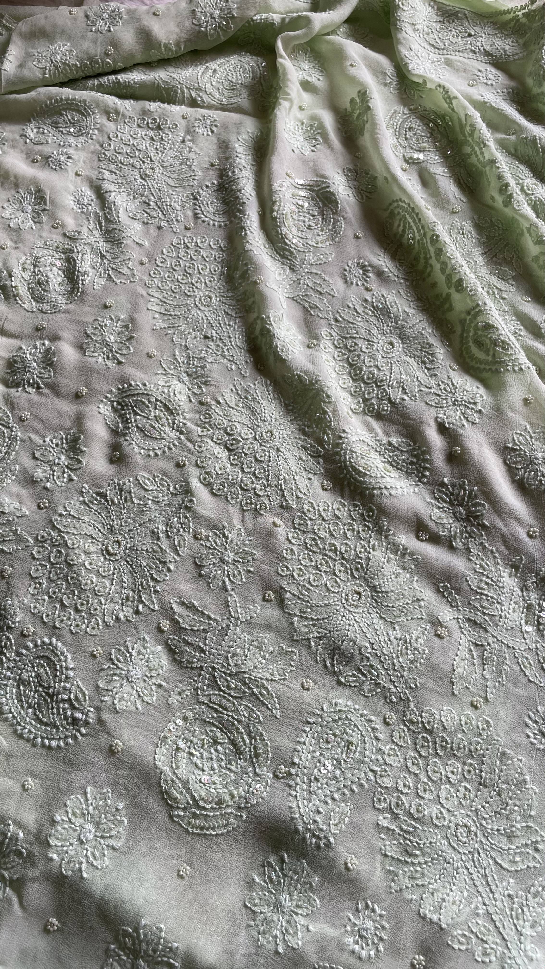 Fiza Celeste Green Saree